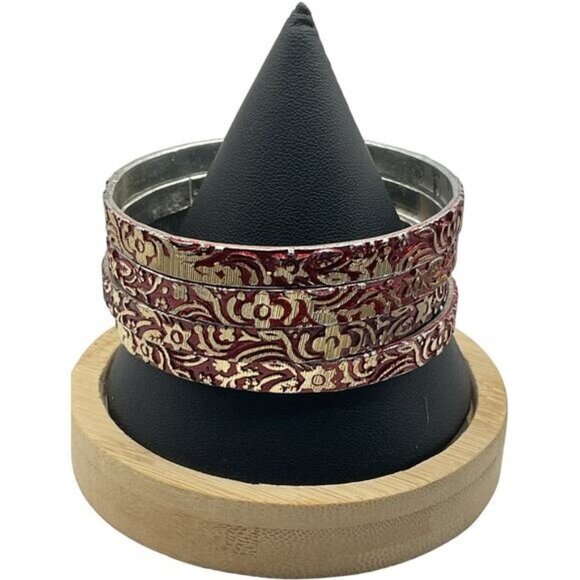 Vintage Style Red Floral Pattern Bangles Bracelets Set Of 4 - Picture 2 of 9